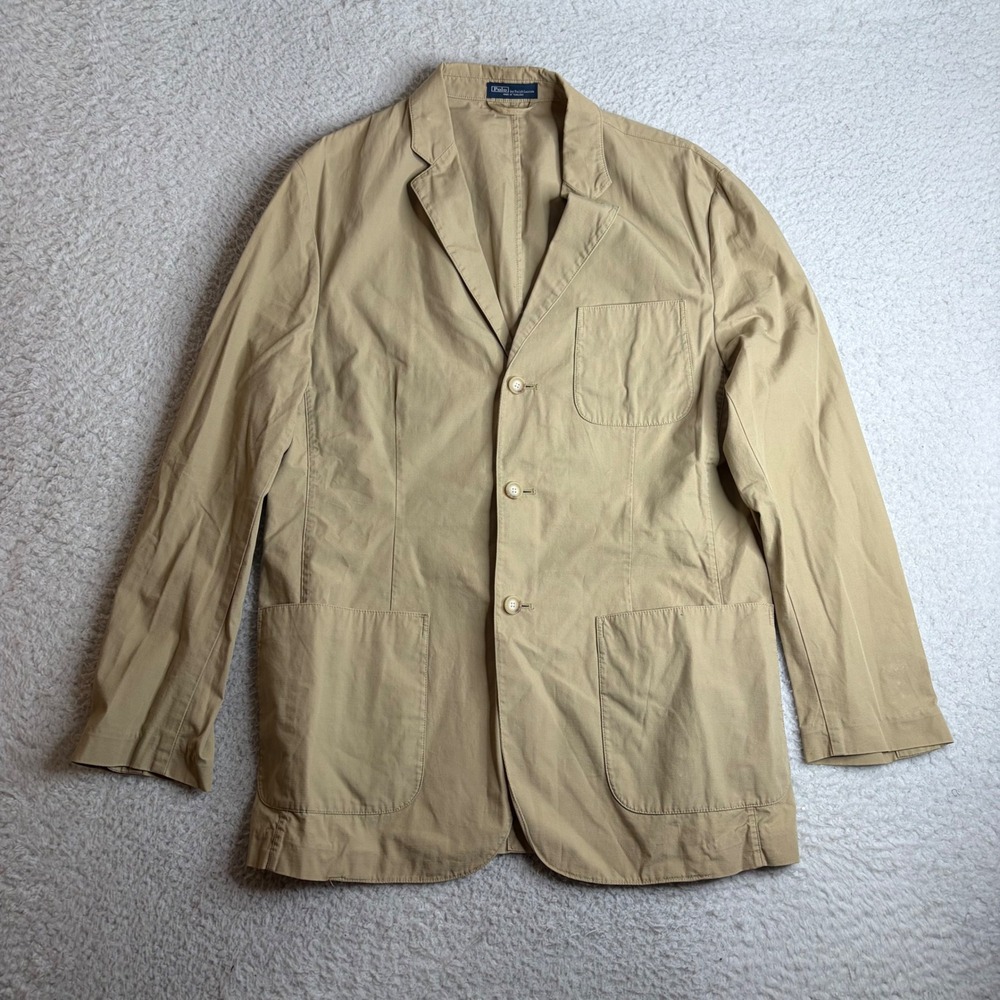 Polo Ralph Lauren Mens Khaki Cotton 3-Button Casual Blazer Jacket Tan Size M